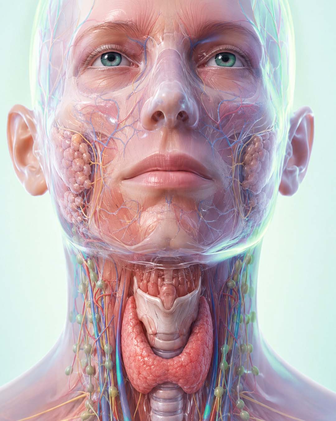 Anatomia da cabeça e pescoço com destaque para a tireoide e vias aéreas