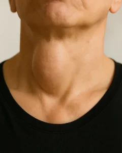 Região da tireoide no pescoço